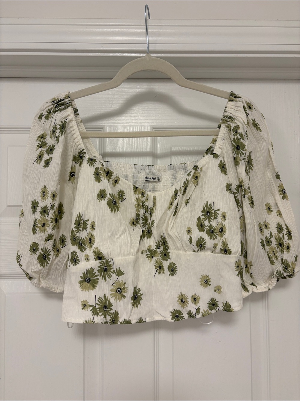 Abercrombie & Fitch Ivory Crop Top with Olive Floral Print